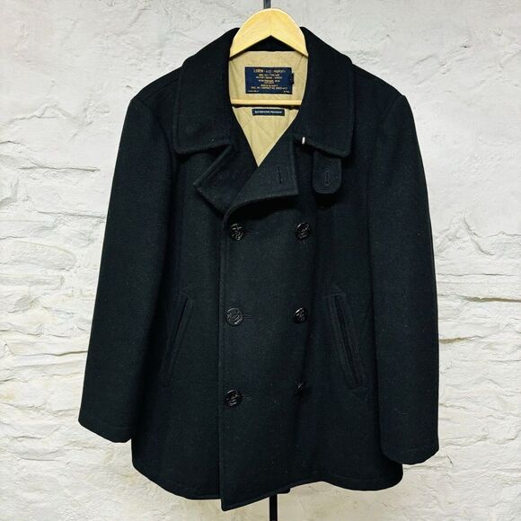 J. CREW Black Bayswater Pea Coat Quilted Liner 100% Wool Stadium Cloth Medium